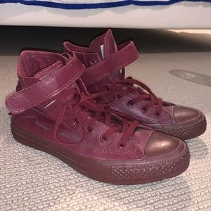 Converse Maroon Leather High Tops with Ankle Strap